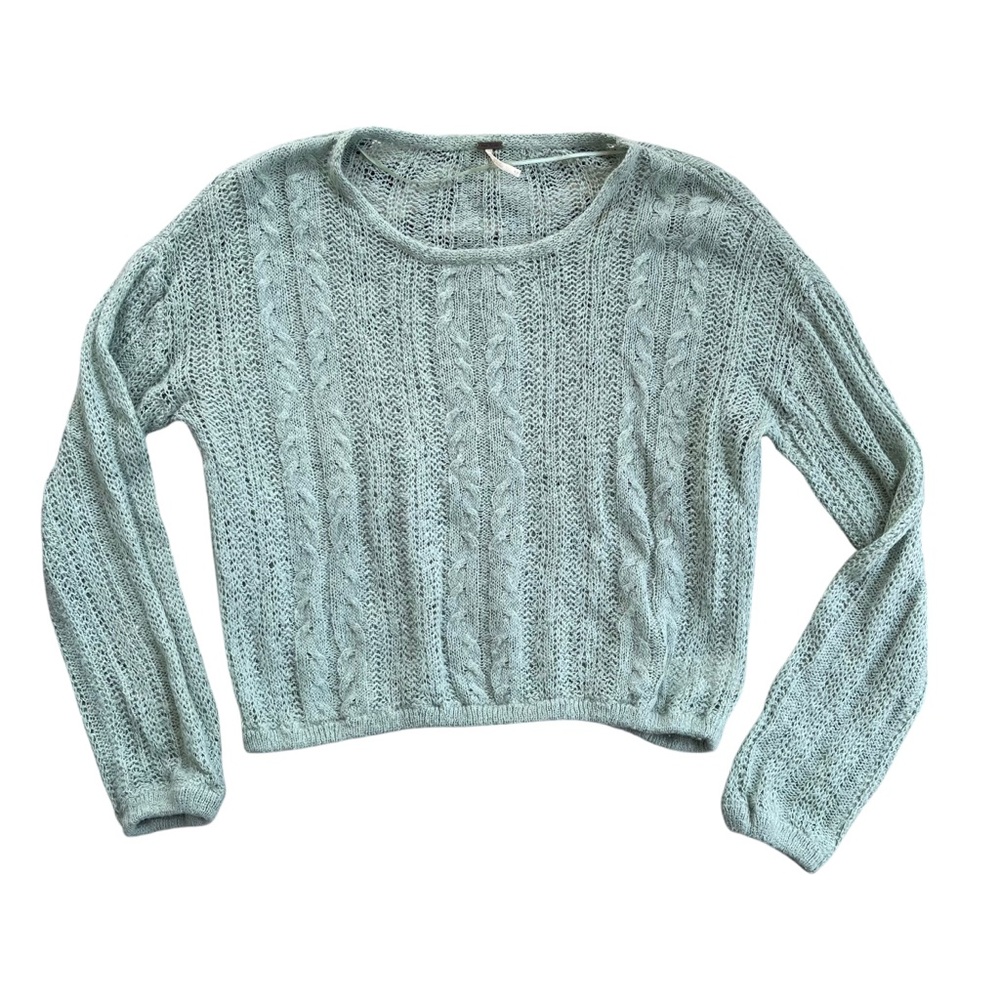 🌿 Free People Angel Soft Green Cable Knit Sweater Alpaca Wool Blend SZ M Boho